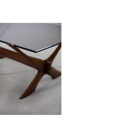 Image 1 of Vintage condor salontafel in walnoot van Fredrik Schriever-Abeln voor Örebro Glass, Zweden 1960