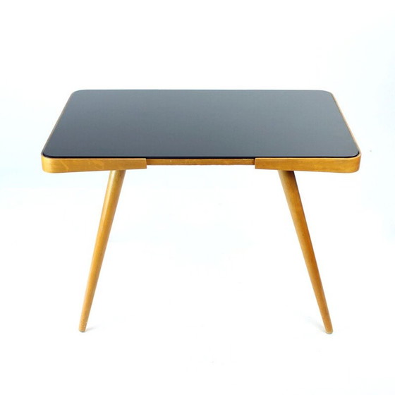 Image 1 of Vintage eiken en zwart glazen salontafel door Cesky Nabytek, Tsjechië 1960