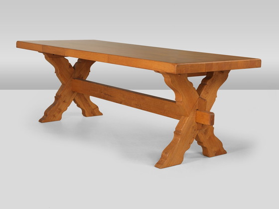 Image 1 of 1X Massief Eikenhouten Tafel + 5X Eikenhouten Armstoelen Met Biezen Zitting