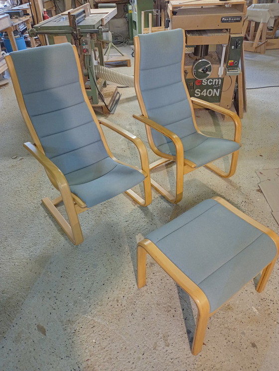 Image 1 of 2x Svedese Lamello fauteuils met voetenbank.