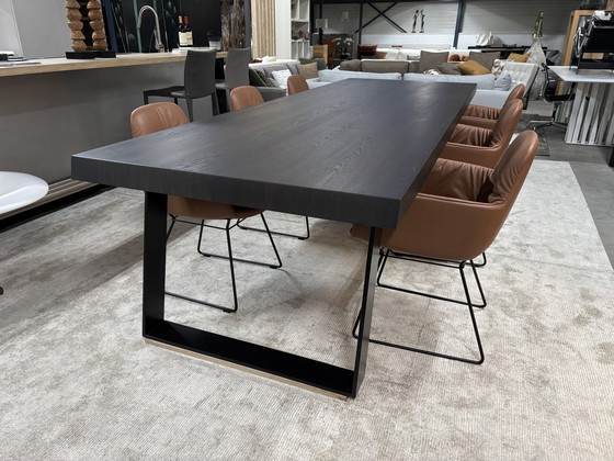 Image 1 of Freifrau Leya eetkamerstoelen in cognac leer met zwarte onderkant