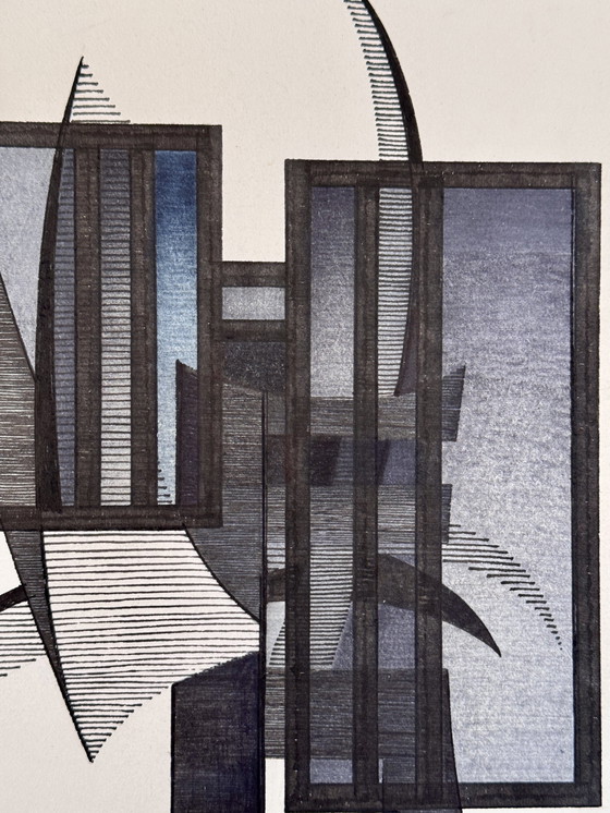 Image 1 of Eugene Eechaut 2 prachtige abstracte geometrische tekeningen / Galerie Pfeiffer Brussel 1973