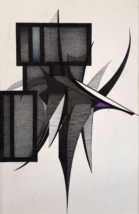 Image 1 of Eugene Eechaut 2 prachtige abstracte geometrische tekeningen / Galerie Pfeiffer Brussel 1973