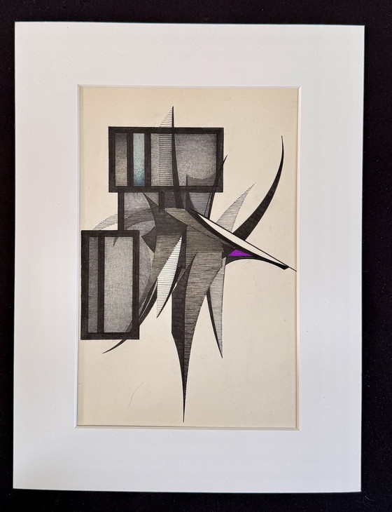 Image 1 of Eugene Eechaut 2 prachtige abstracte geometrische tekeningen / Galerie Pfeiffer Brussel 1973