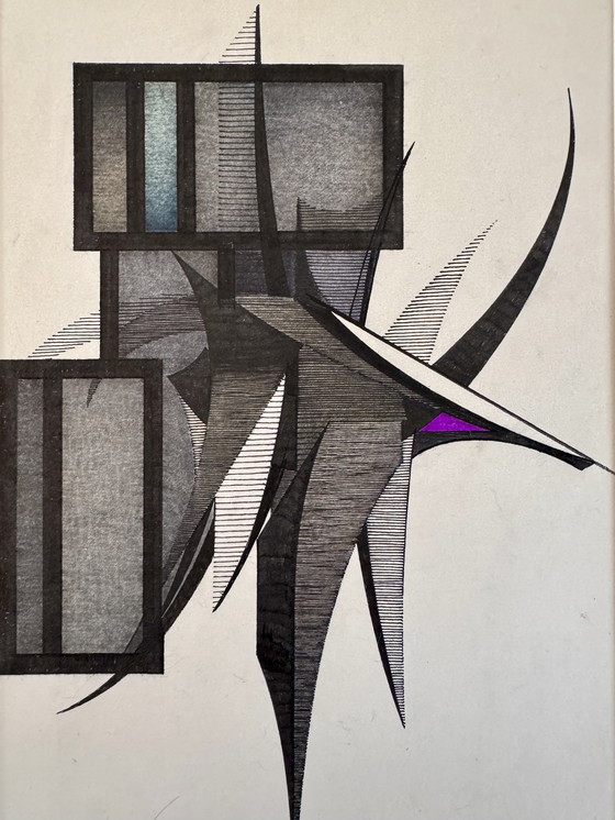 Image 1 of Eugene Eechaut 2 prachtige abstracte geometrische tekeningen / Galerie Pfeiffer Brussel 1973