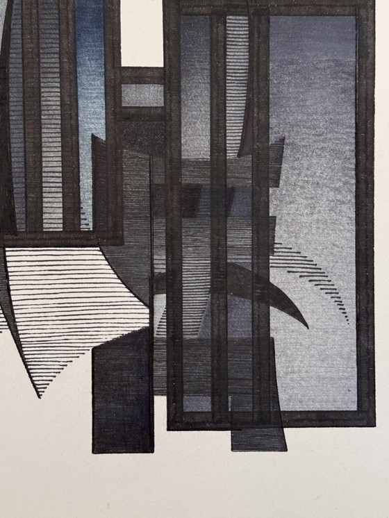 Image 1 of Eugene Eechaut 2 prachtige abstracte geometrische tekeningen / Galerie Pfeiffer Brussel 1973