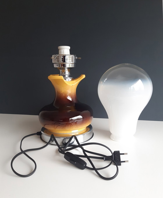 Image 1 of Keramieken Vintage Tafellamp Met Peervormige 'Ochtendnevel' Bol