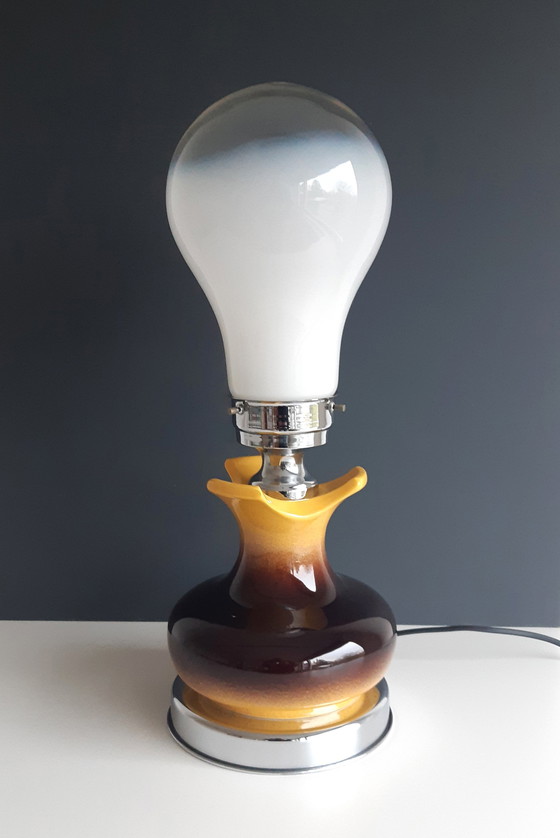 Image 1 of Keramieken Vintage Tafellamp Met Peervormige 'Ochtendnevel' Bol