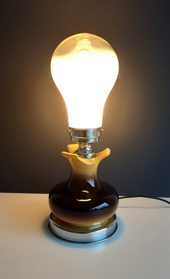 Image 1 of Keramieken Vintage Tafellamp Met Peervormige 'Ochtendnevel' Bol