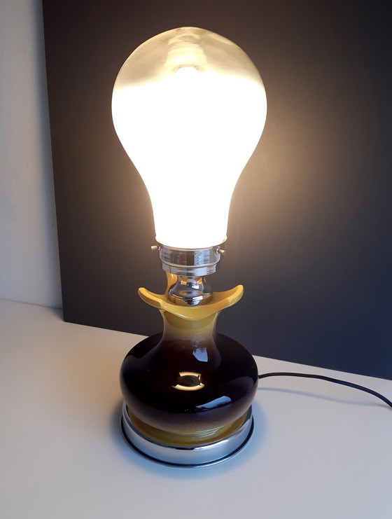 Image 1 of Keramieken Vintage Tafellamp Met Peervormige 'Ochtendnevel' Bol