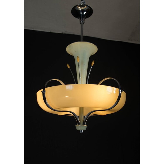 Image 1 of Vintage kroonluchter in chroom en blauw gelakt metaal