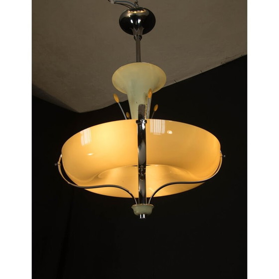 Image 1 of Vintage kroonluchter in chroom en blauw gelakt metaal