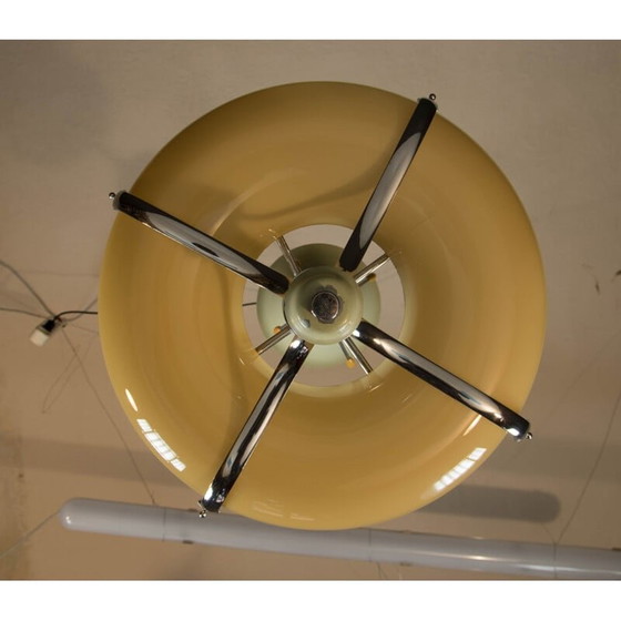 Image 1 of Vintage kroonluchter in chroom en blauw gelakt metaal