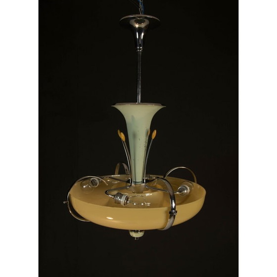 Image 1 of Vintage kroonluchter in chroom en blauw gelakt metaal