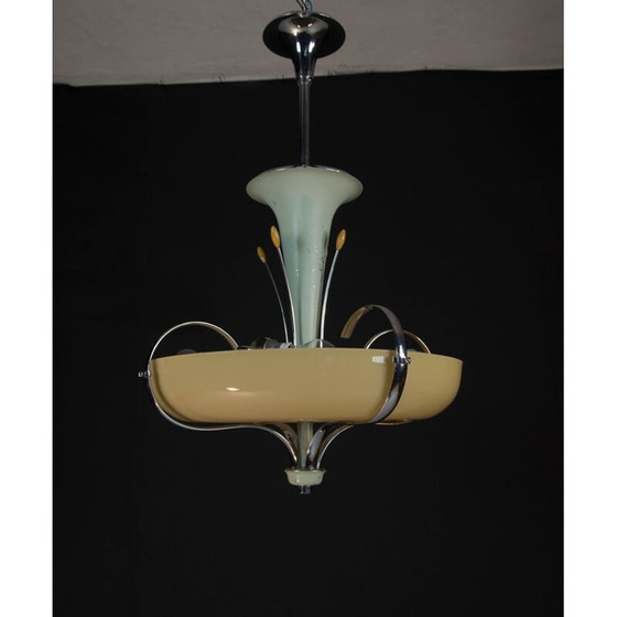 Image 1 of Vintage kroonluchter in chroom en blauw gelakt metaal