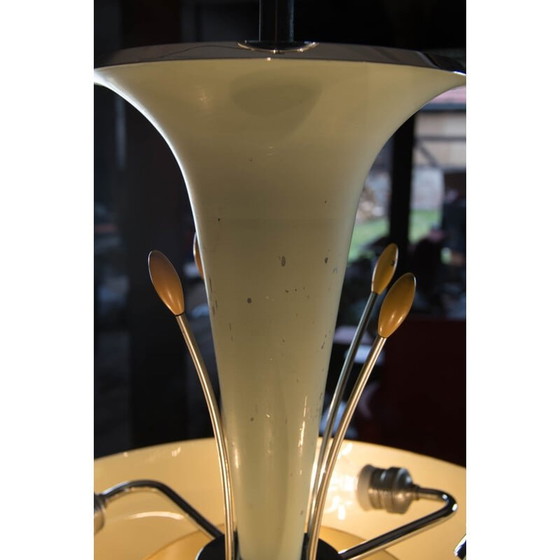 Image 1 of Vintage kroonluchter in chroom en blauw gelakt metaal