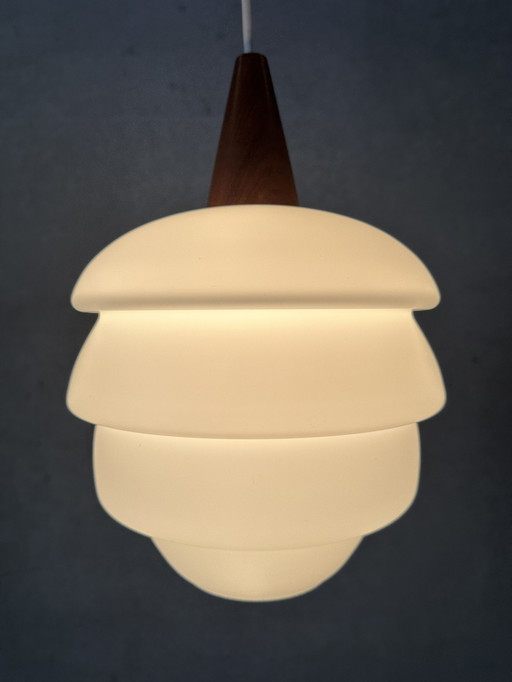 Vintage Hanglamp - Teak En Opaline 