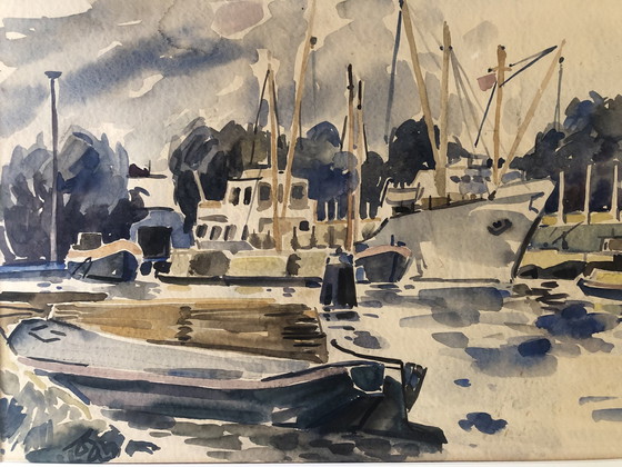 Image 1 of Peter de Rijcke Aquarel haven