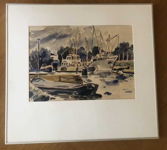 Image 1 of Peter de Rijcke Aquarel haven