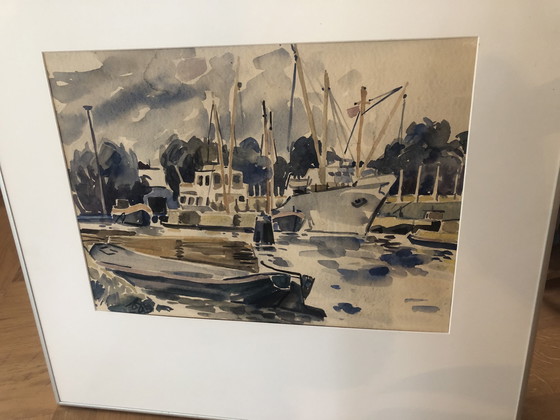 Image 1 of Peter de Rijcke Aquarel haven