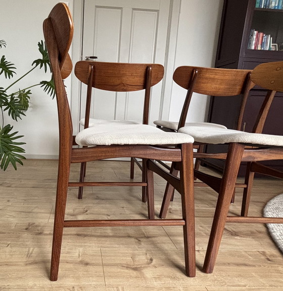 Image 1 of 4x Deense Vintage Farstrup Stoelen Crème Beige Teak