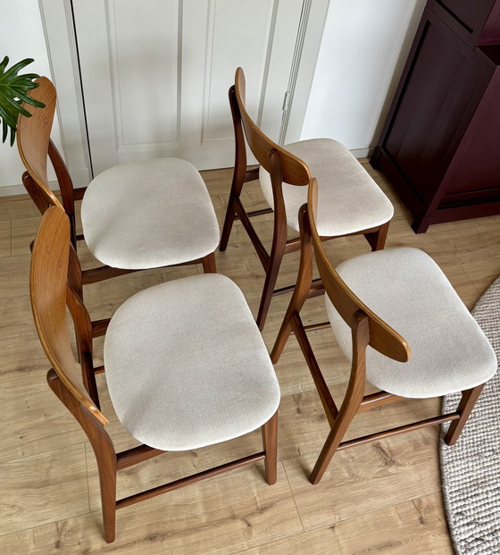 Image 1 of 4x Deense Vintage Farstrup Stoelen Crème Beige Teak