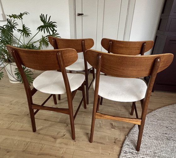 Image 1 of 4x Deense Vintage Farstrup Stoelen Crème Beige Teak