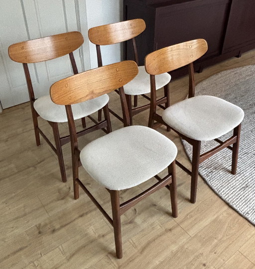 4x Deense Vintage Farstrup Stoelen Crème Beige Teak