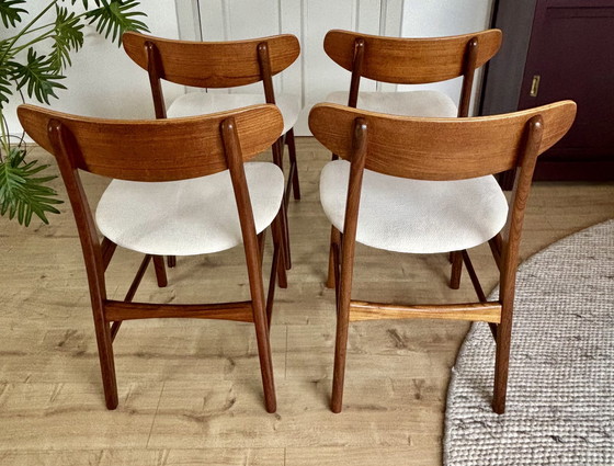 Image 1 of 4x Deense Vintage Farstrup Stoelen Crème Beige Teak