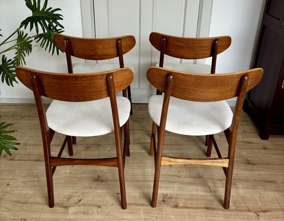 Image 1 of 4x Deense Vintage Farstrup Stoelen Crème Beige Teak