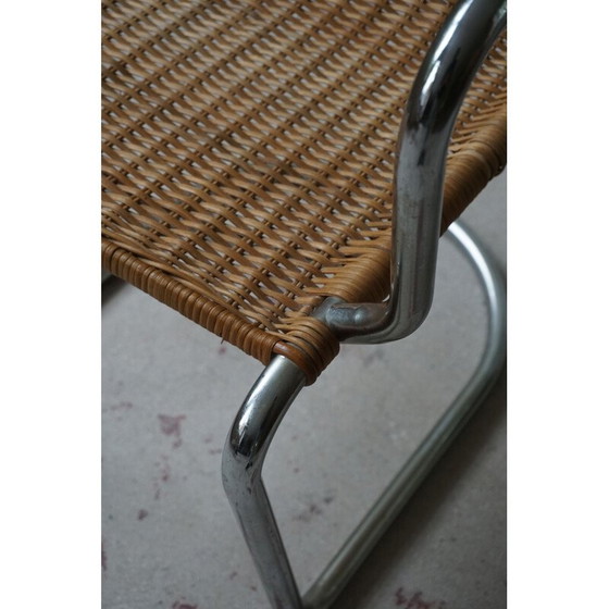 Image 1 of Mid century armstoel van riet en staal, jaren 1940