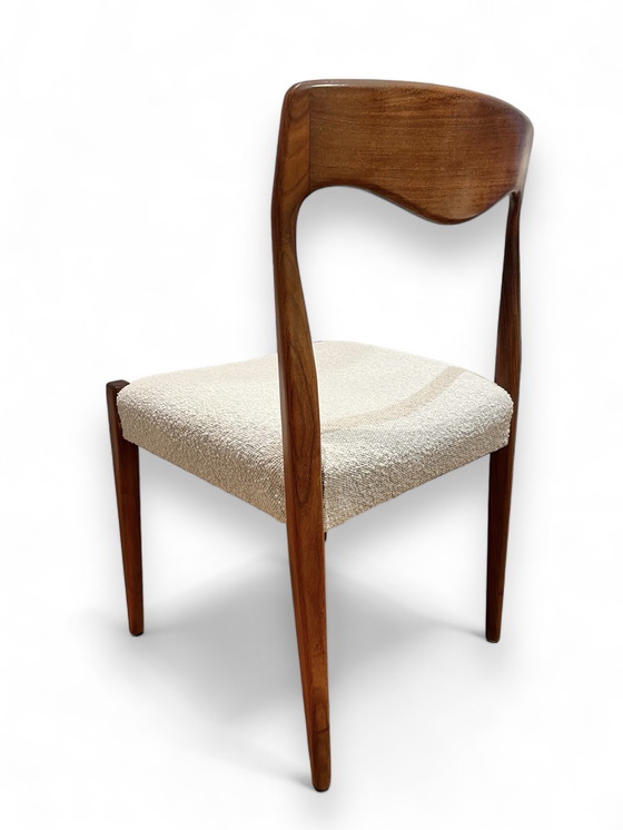 Image 1 of 4x Vintage Deense Eetkamerstoelen teak / bouclé