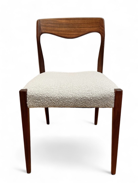 Image 1 of 4x Vintage Deense Eetkamerstoelen teak / bouclé