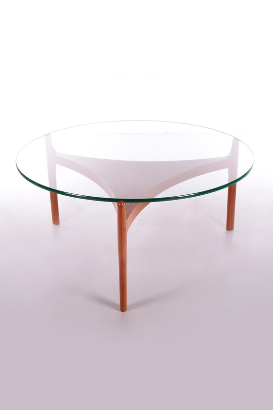 Image 1 of Sven Ellekaer Deense teak Salontafel met Dik glazenplaat voor Christiaan Linneberg, 1960s