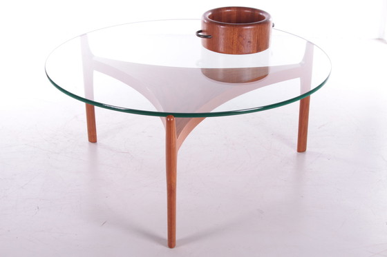 Image 1 of Sven Ellekaer Deense teak Salontafel met Dik glazenplaat voor Christiaan Linneberg, 1960s