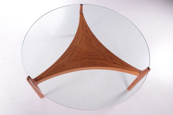 Image 1 of Sven Ellekaer Deense teak Salontafel met Dik glazenplaat voor Christiaan Linneberg, 1960s