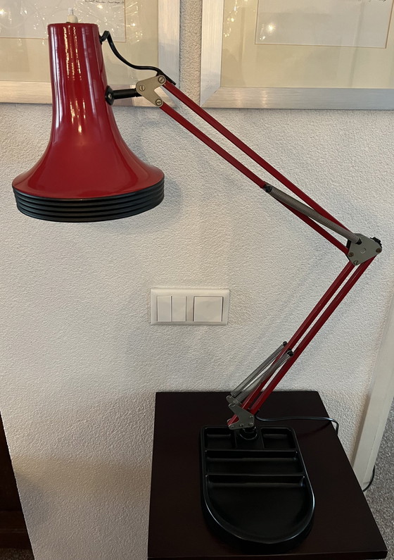 Image 1 of Zeldzame Vintage Belgische Architectenlamp in Rood/Zwart (Jaren ’70)