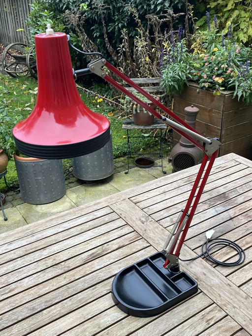 Zeldzame Vintage Belgische Architectenlamp in Rood/Zwart (Jaren ’70)