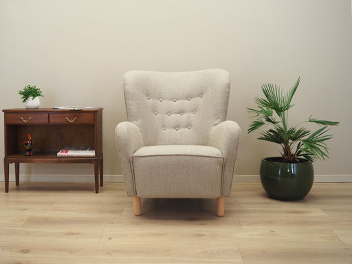 Beige fauteuil, Scandinavisch ontwerp, Productie: Denemarken