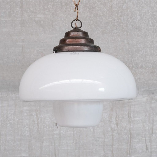 Vintage hanglamp in metaal en opaline glas van Philips, Duitsland 1950
