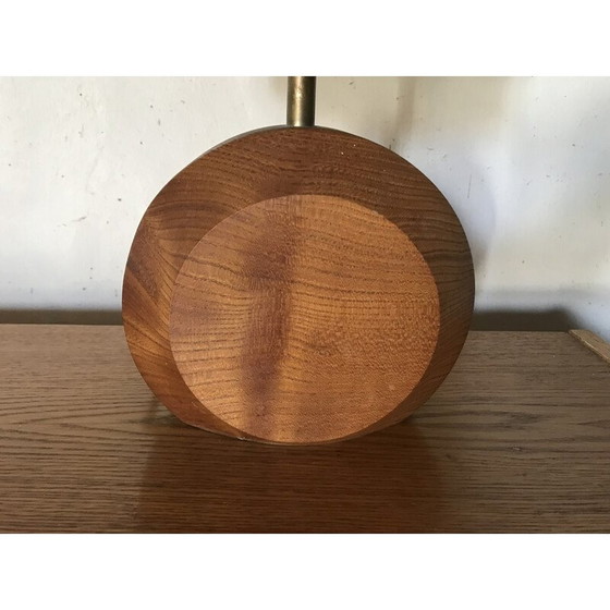 Image 1 of Vintage teakhouten lamp met maïsbladeren kap, 1980