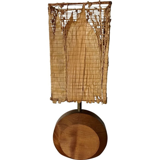 Vintage teakhouten lamp met maïsbladeren kap, 1980
