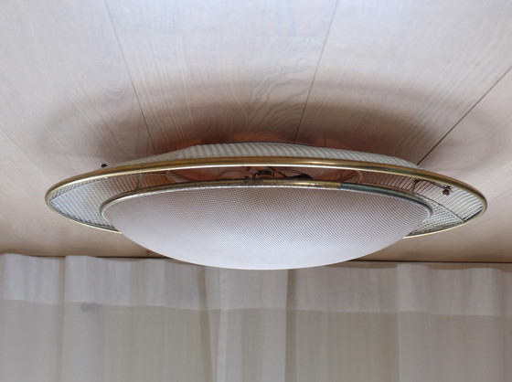 Image 1 of Plafondlamp ERCO metaal raster kunststof jaren 50 UFO stijl Ernst Igl 63 cm