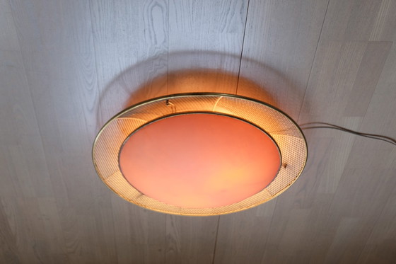 Image 1 of Plafondlamp ERCO metaal raster kunststof jaren 50 UFO stijl Ernst Igl 63 cm