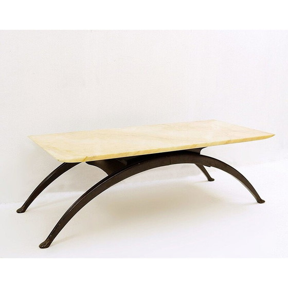 Image 1 of Vintage salontafel met gebogen poten en marmeren blad