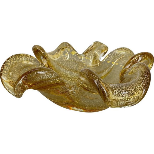 Vintage glazen schaal asbak in Murano goud glas van Barovier en Toso, Italië 1970