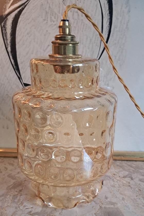 Image 1 of Vintage Goudkleurig Glazen Hanglamp