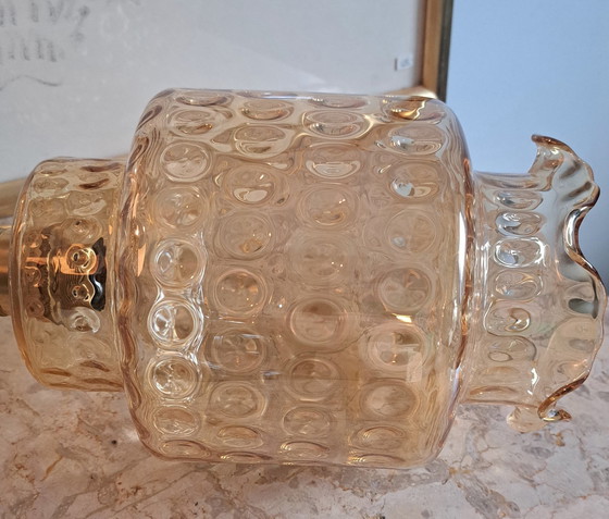 Image 1 of Vintage Goudkleurig Glazen Hanglamp