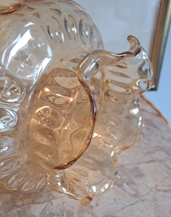 Image 1 of Vintage Goudkleurig Glazen Hanglamp