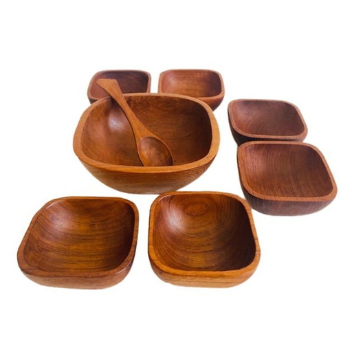 Vintage mid-century houten schaaltjes set teak